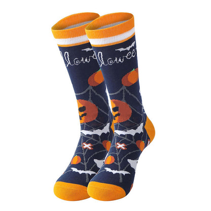 Plus Size Halloween Pumpkin Cotton Crew Socks(5 Pairs)