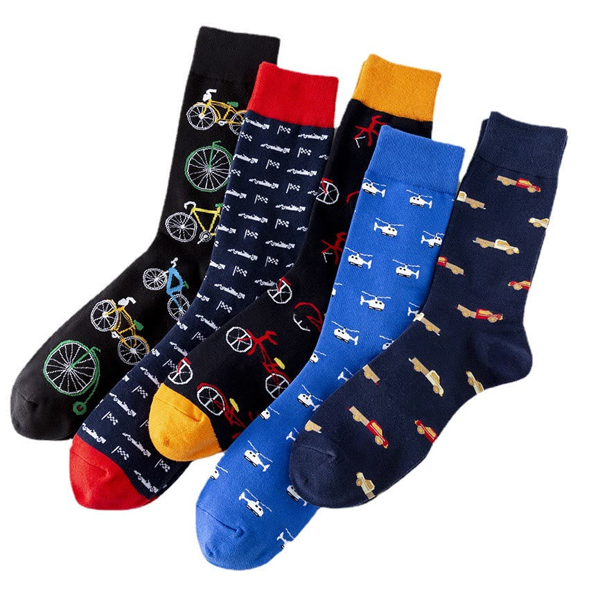 Plus Size Bike Helicopter Crew Socks(5 Pairs)