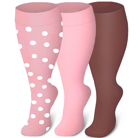 Plus Size Pink Series Compression Socks(3 Pairs)