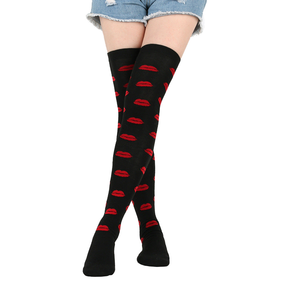 Red Lips Party Thigh High Socks(5 Pairs)