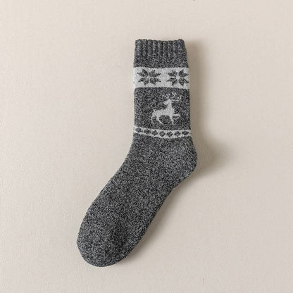 Plus Size Elk Pattern Thickened Wool Quarter Socks(5 Pairs)
