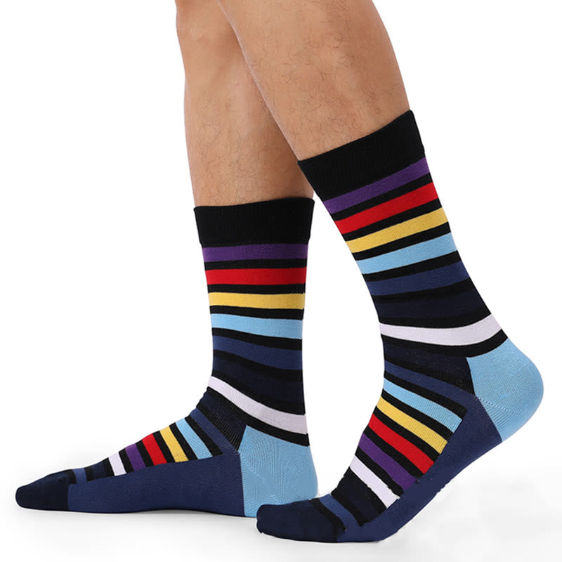 Colorful Striped Cotton Novelty Crew Socks(5 Pairs)