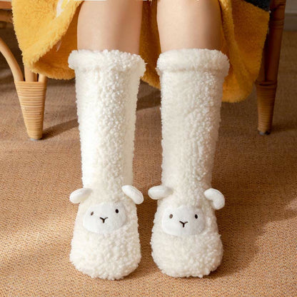 Lamb Design Coral Fleece Winter Slipper Socks