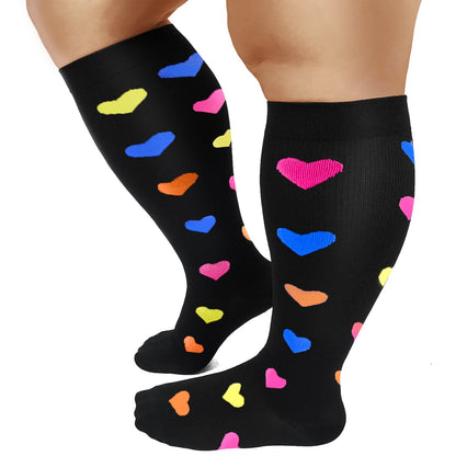 2XL-7XL Heart Pattern Plus Size Compression Socks(3 Pairs)