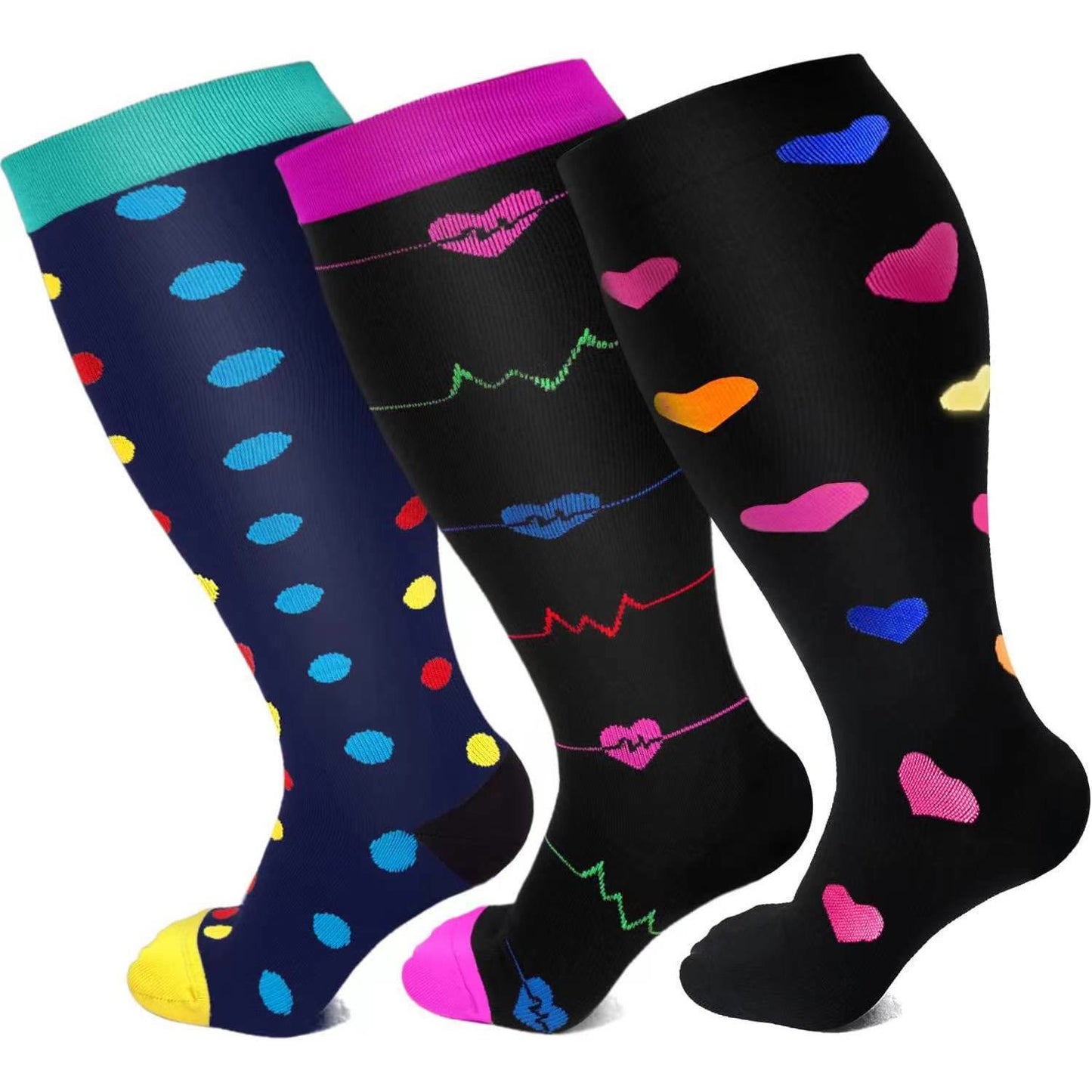 2XL-7XL Colorful Pattern Plus Size Compression Socks