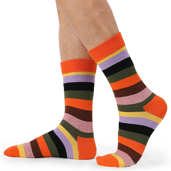 Colorful Striped Cotton Novelty Crew Socks(5 Pairs)