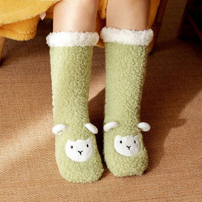 Lamb Design Coral Fleece Winter Slipper Socks