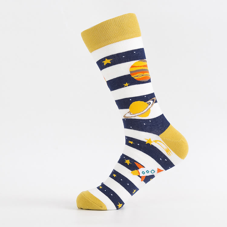 Plus Size Cosmic Planet Crew Socks(5 Pairs)