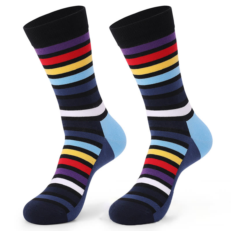 Colorful Striped Cotton Novelty Crew Socks(5 Pairs)