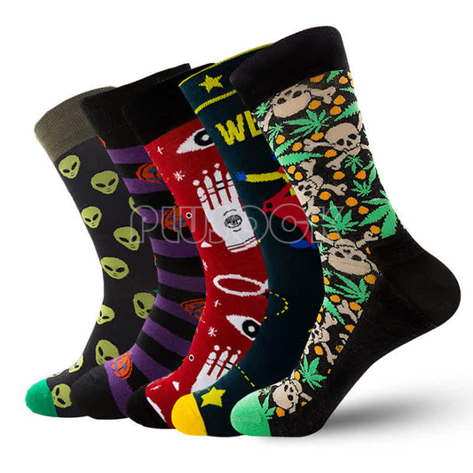 Colorful Pattern Halloween Cotton Crew Socks(5 Pairs)