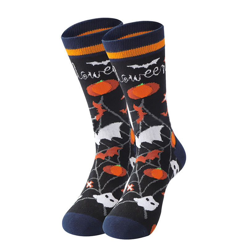 Plus Size Halloween Pumpkin Cotton Crew Socks(5 Pairs)