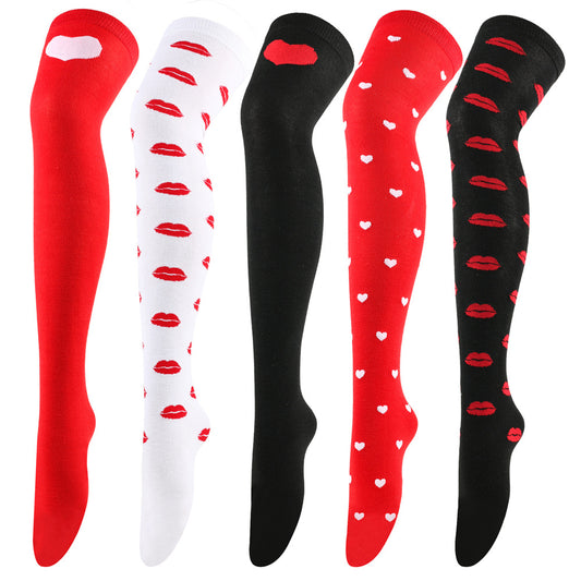 Red Lips Party Thigh High Socks(5 Pairs)