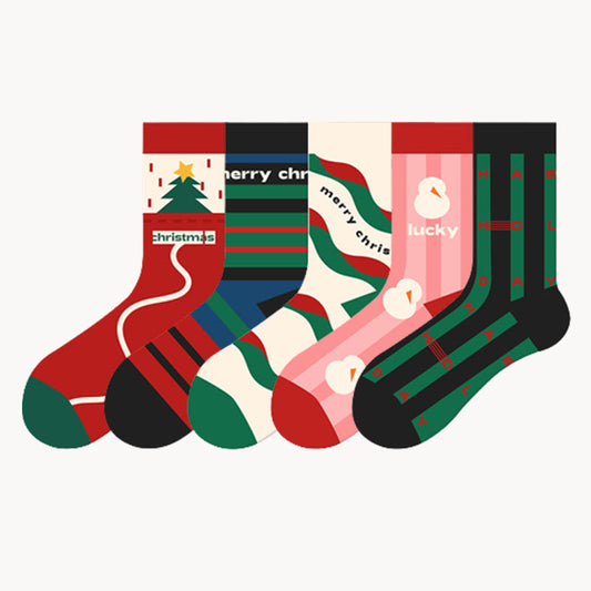 Christmas Lovely Pattern Crew Socks(5 Pairs)