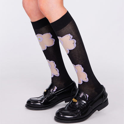 Purple Floral Pattern Glass Sheer Socks