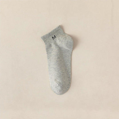 Plus Size Solid Cotton Ankle Socks(5 Pairs)