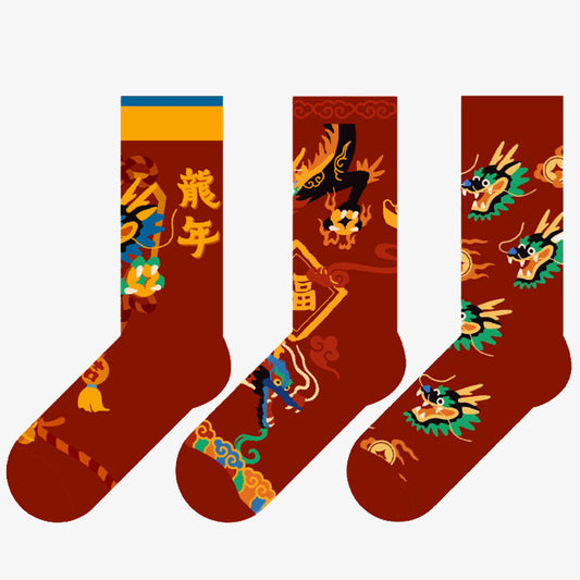 Plus Size Red Spring Festival Quarter Socks(3 Pairs)