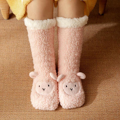 Lamb Design Coral Fleece Winter Slipper Socks