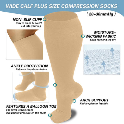 2XL-7XL Skin Heart Dot Plus Size Compression Socks(3 Pairs)