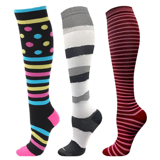 Colorful Striped Plus Size Compression Socks(3 Pairs)