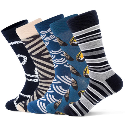 Plus Size Blue Oyster Crew Socks(5 Pairs)