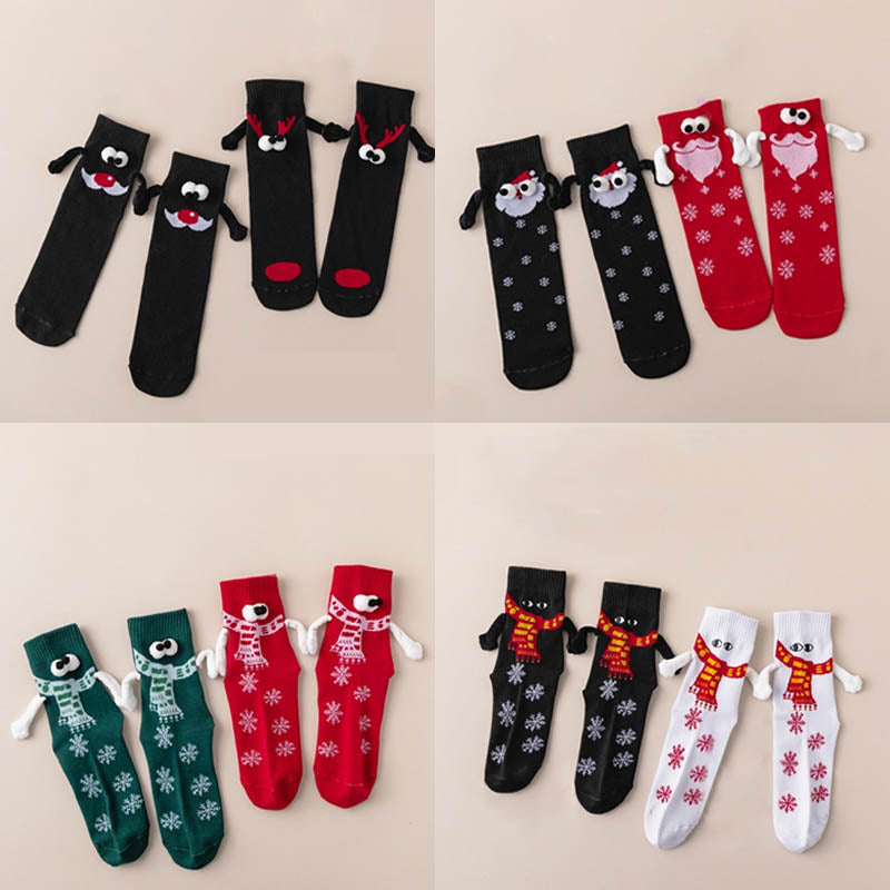 Plus Size Christmas Holding Hands Quarter Socks(4 Pairs)