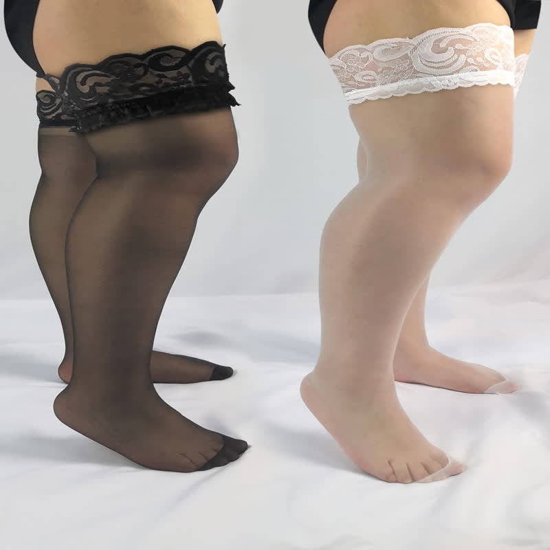 Plus Size Lace Sheer Thigh Highs Socks (4 Pairs)