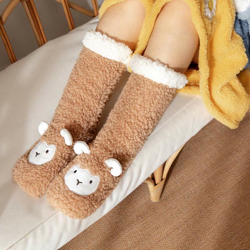 Lamb Design Coral Fleece Winter Slipper Socks