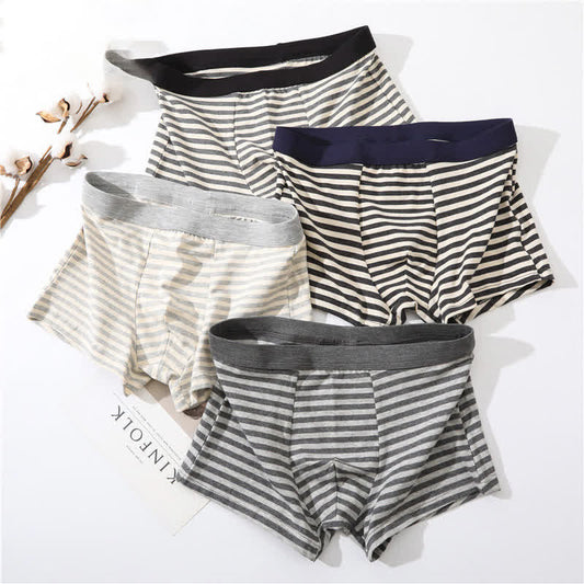 Plus Size Simple Striped Fly Boxer Briefs(4 Packs)