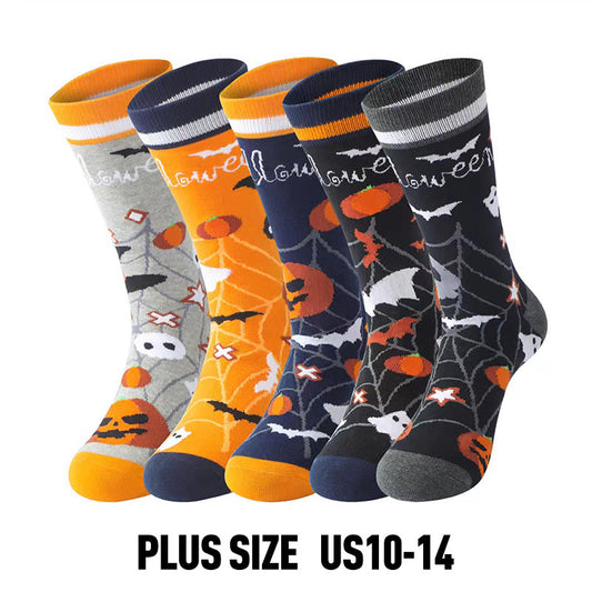 Plus Size Halloween Pumpkin Cotton Crew Socks(5 Pairs)