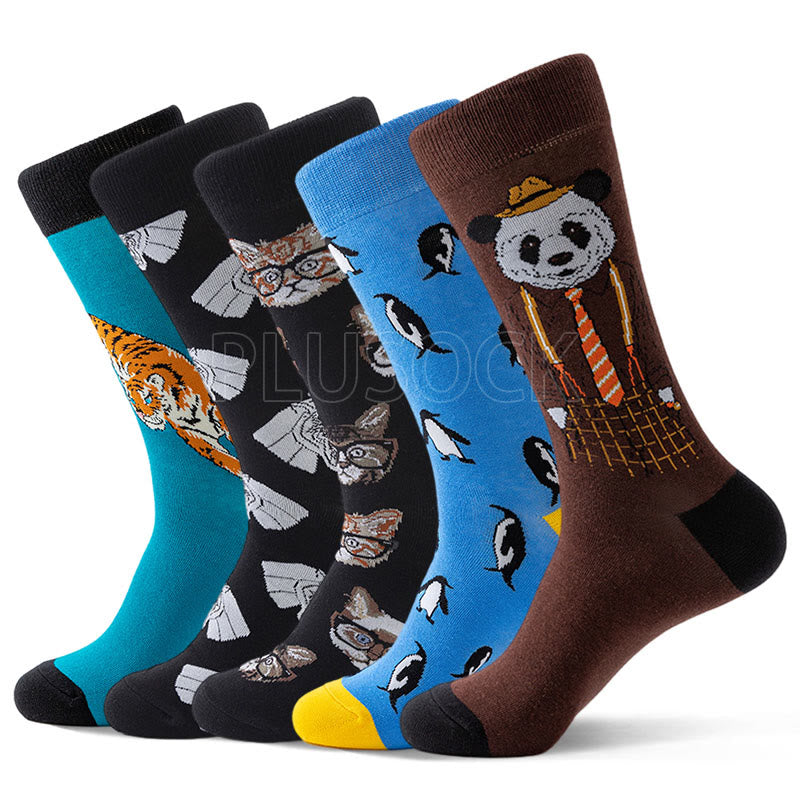 Plus Size Animal Prints Crew Socks(5 Pairs)