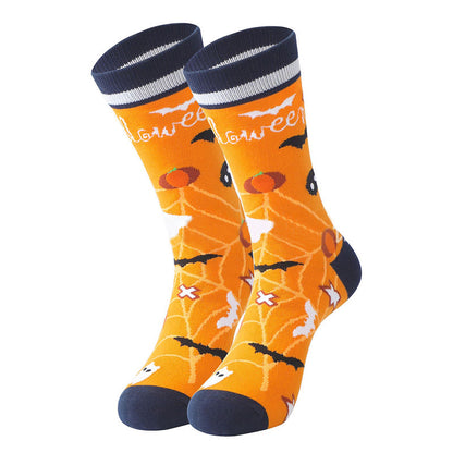 Plus Size Halloween Pumpkin Cotton Crew Socks(5 Pairs)