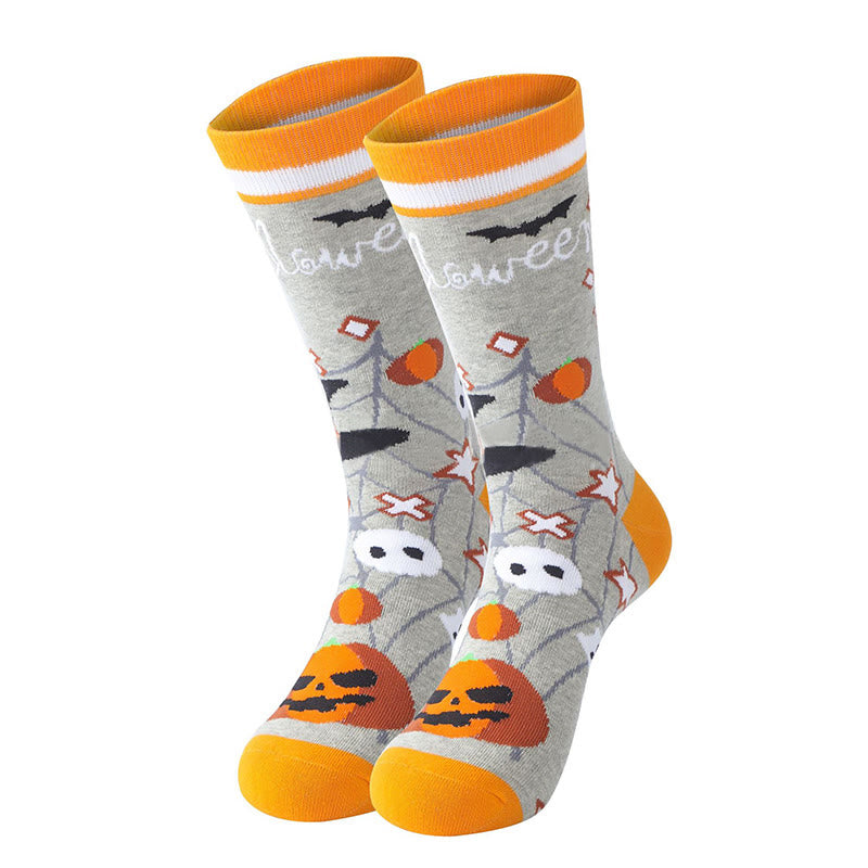 Plus Size Halloween Pumpkin Cotton Crew Socks(5 Pairs)