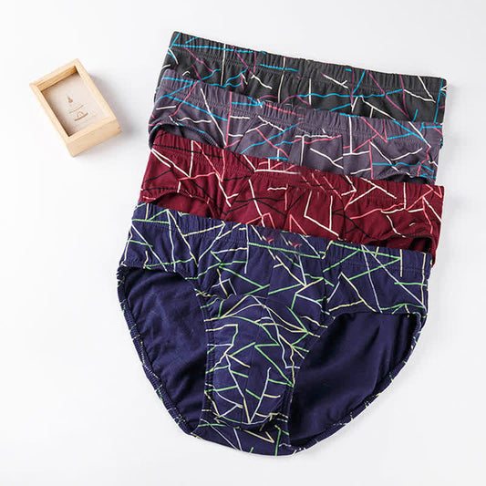 Plus Size Line Print Cotton Hip Briefs(4 Packs)