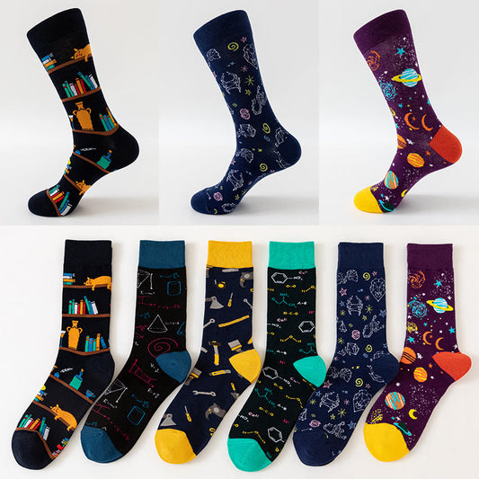 Plus Size Macro Pattern Crew Socks(6 Pairs)