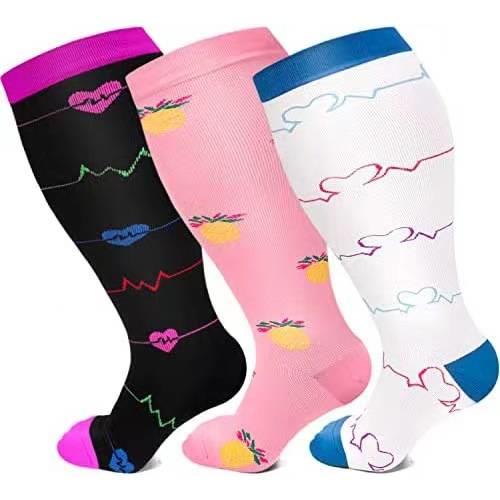 Pineapple Electrocardiogram Plus Size Compression Socks(3 Pairs) – plusock
