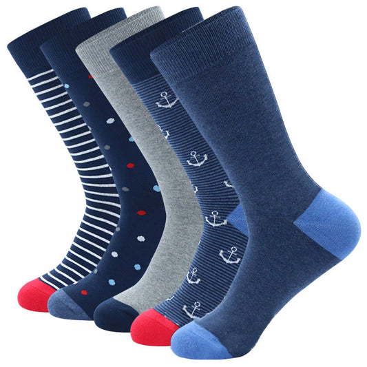 Rudder Pattern Funny Crew Socks(5 Pairs)