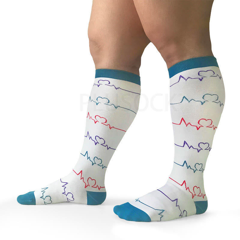 White Electrocardiogram Plus Size Compression Socks(3 Pairs)