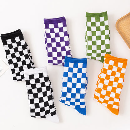 Plus Size Checkerboard Quarter Socks(6 Pairs)