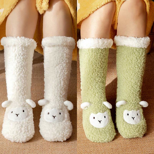 Lamb Design Coral Fleece Winter Slipper Socks