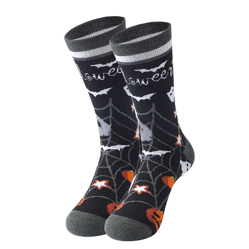 Plus Size Halloween Pumpkin Cotton Crew Socks(5 Pairs)