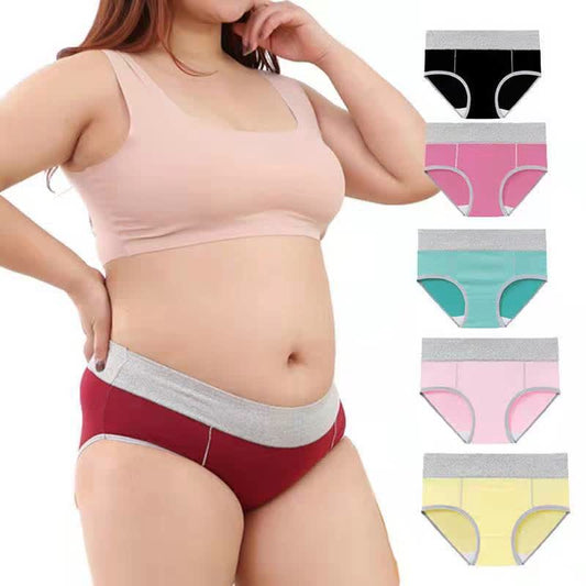 Plus Size High-Waisted Cotton Antibacterial Panty(5 Pairs)