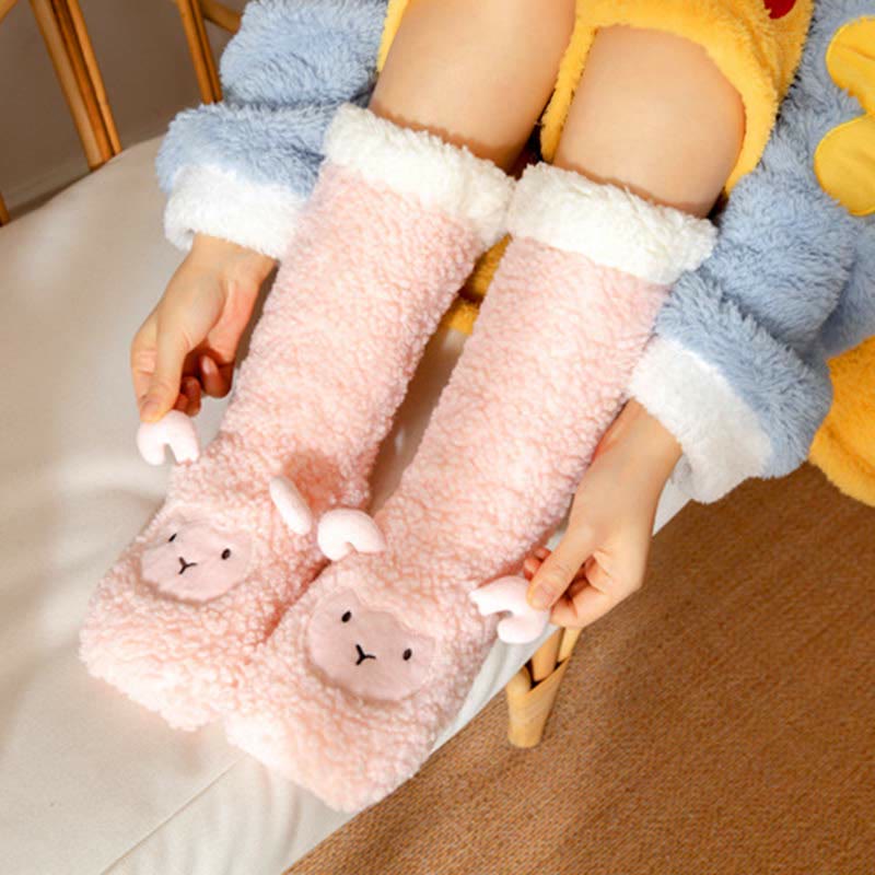 Lamb Design Coral Fleece Winter Slipper Socks