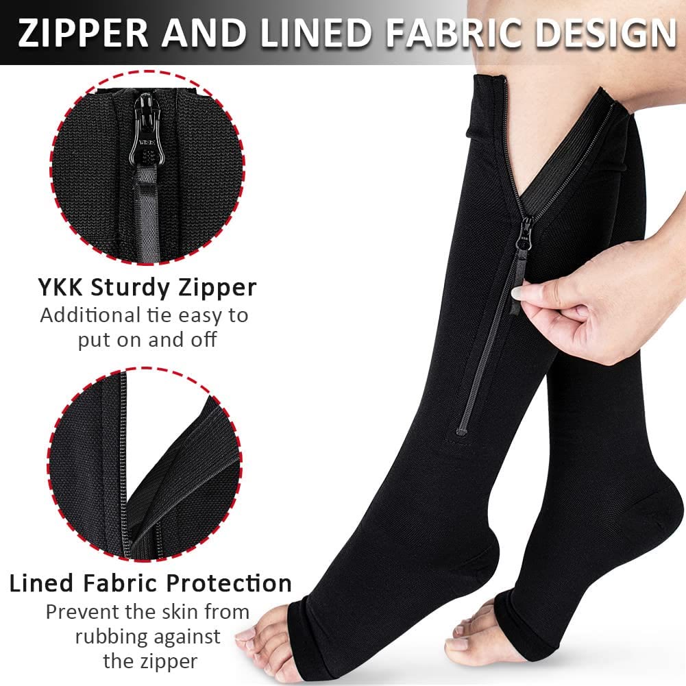 Graduated Compression Zipper Socks Open Toe