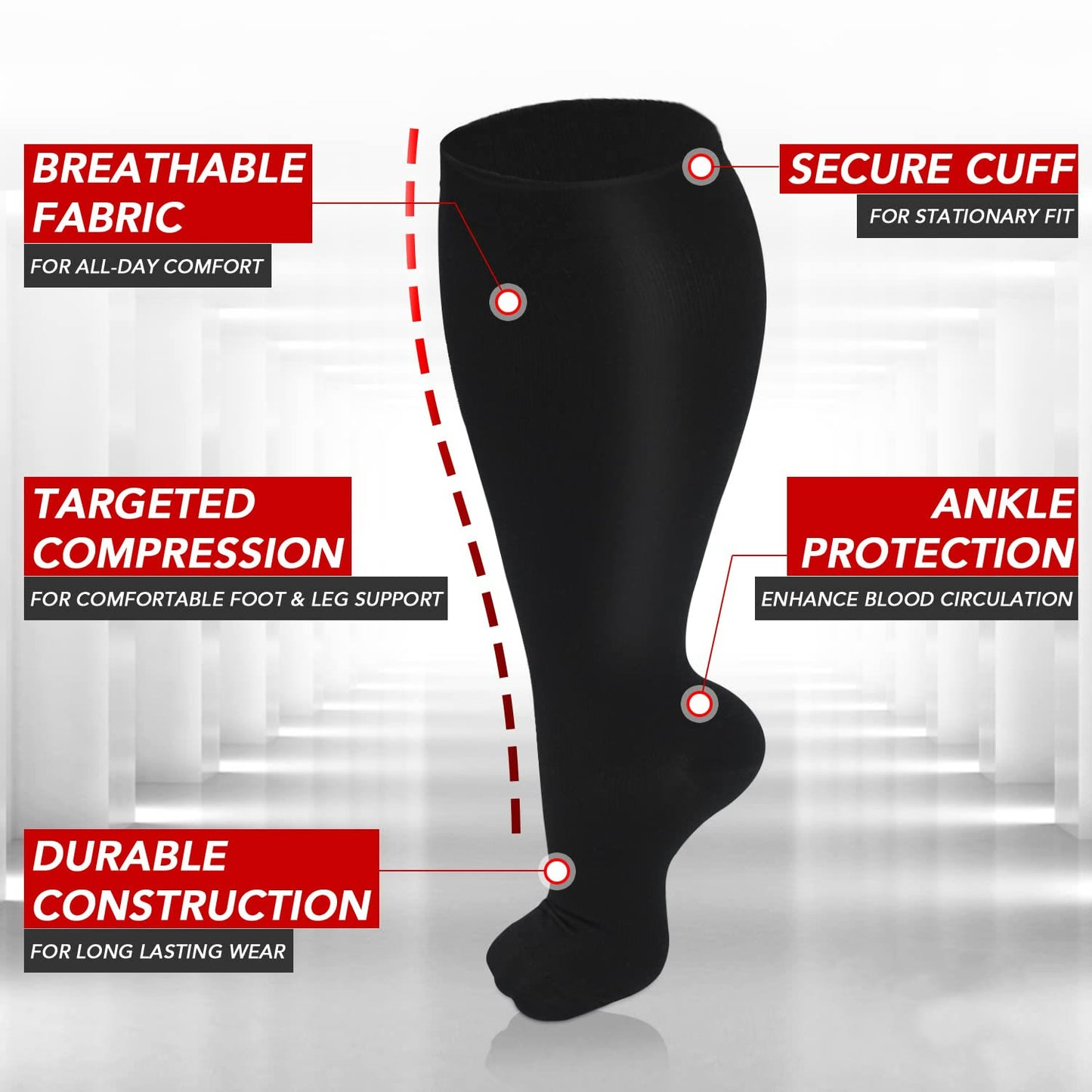 Blue Electrocardiogram Solid Plus Size Compression Socks(3 Pairs)