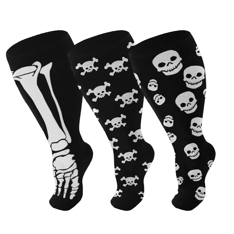 Plus Size Breathable Skull Compression Socks(3 Pairs)