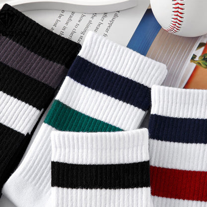 Plus Size Solid Color Stripes Quarter Socks(4 Pairs)