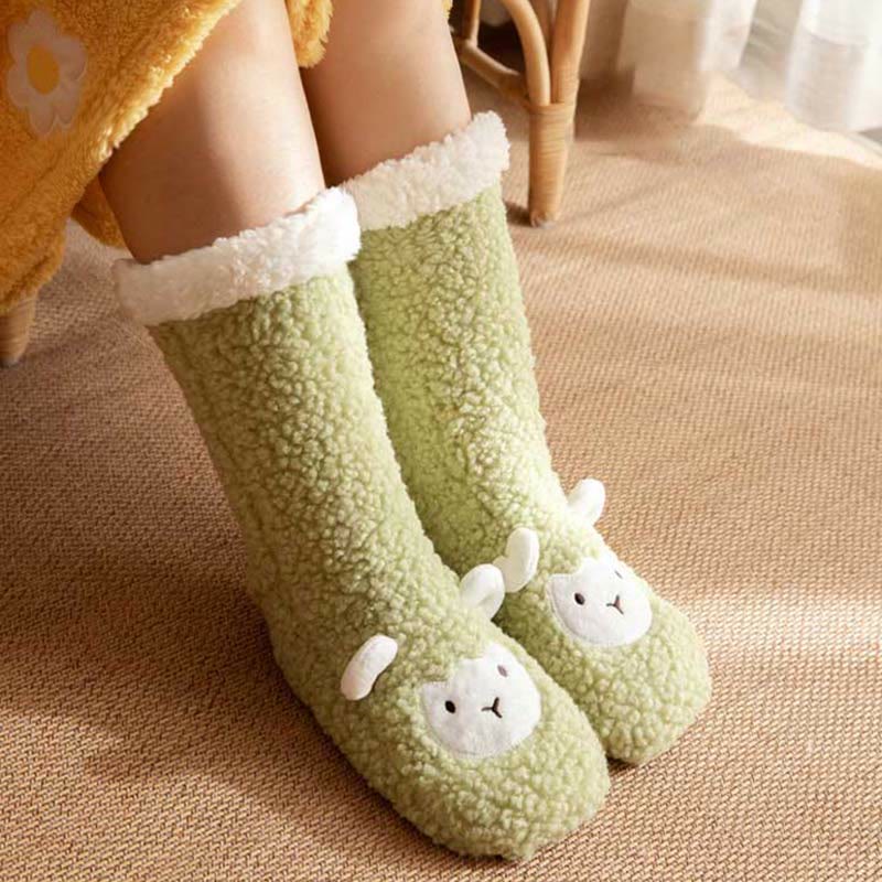 Lamb Design Coral Fleece Winter Slipper Socks