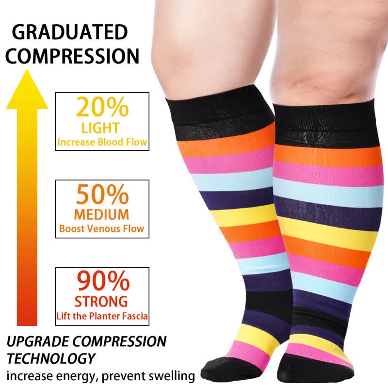 Plus Size Rainbow Print Compression Socks(3 Pairs)