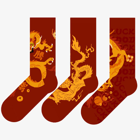 Plus Size Red Dragon Quarter Socks(3 Pairs)