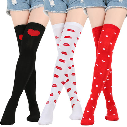 Red Lips Party Thigh High Socks(5 Pairs)